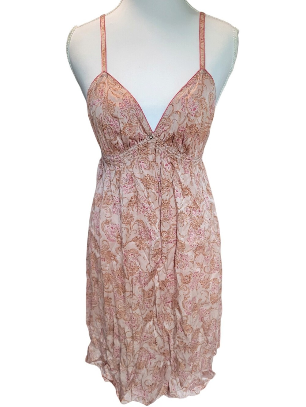 Y2K Victoria's Secret 100% Silk Champagne Pink Paisley Print Slip Dress